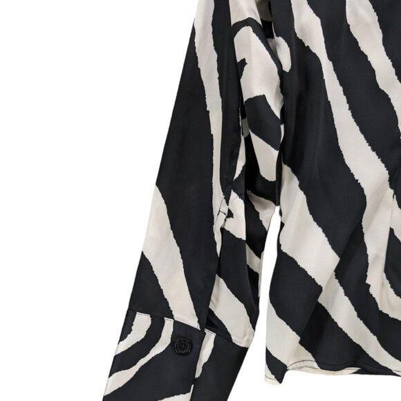 Sergio Hudson Zebra Print Blouse Womens Black Button Front Long Sleeve Size L - Picture 9 of 10